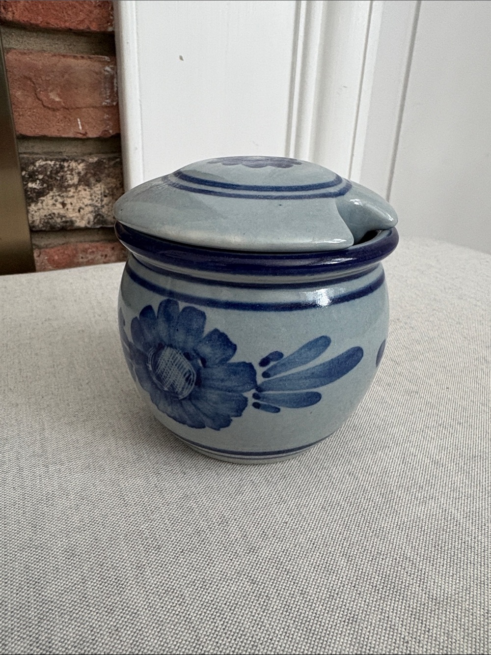 3.5” Aksini Denmark Blue Floral Ceramic Sugar Jar with Lid Lead Free